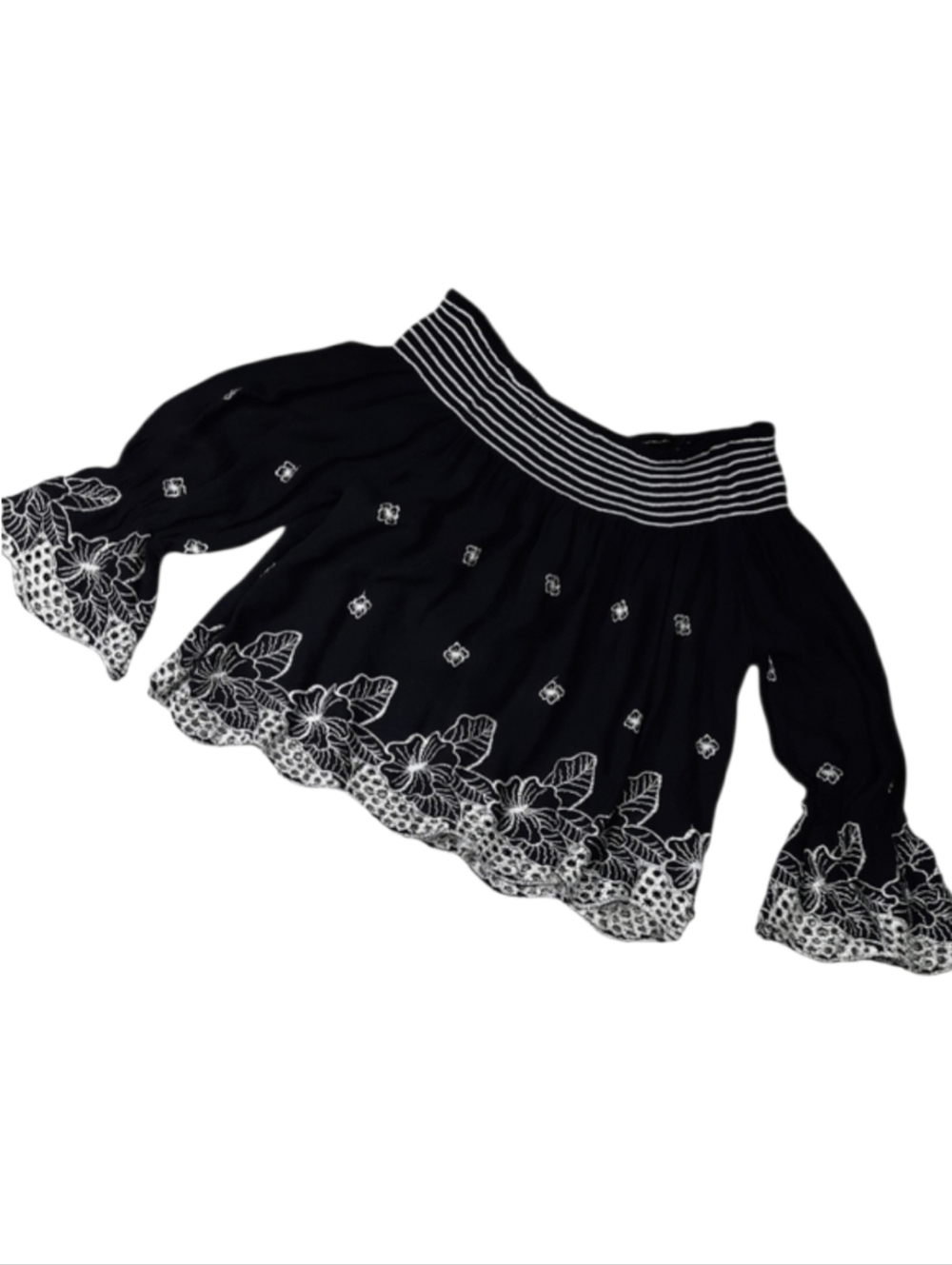 Romeo & Juliet Couture Embroidered Bell Sleeve Off Shoulder Crop Top SZ S